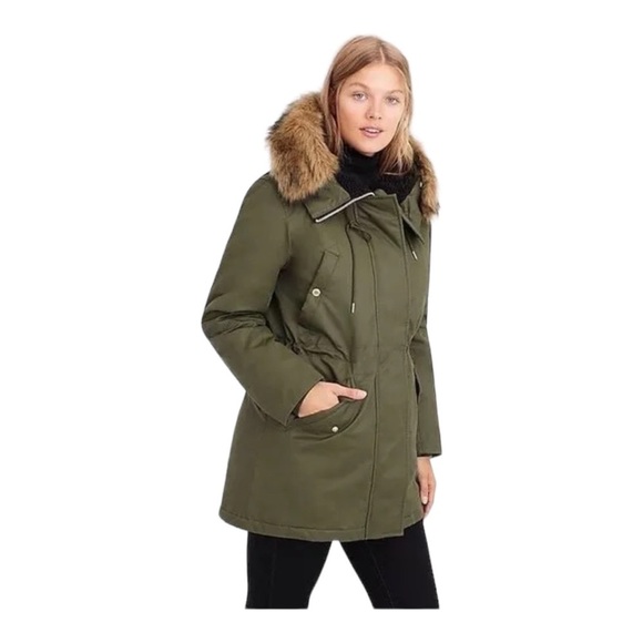 NWT J. Crew Primaloft green parka coat size small - Picture 1 of 8